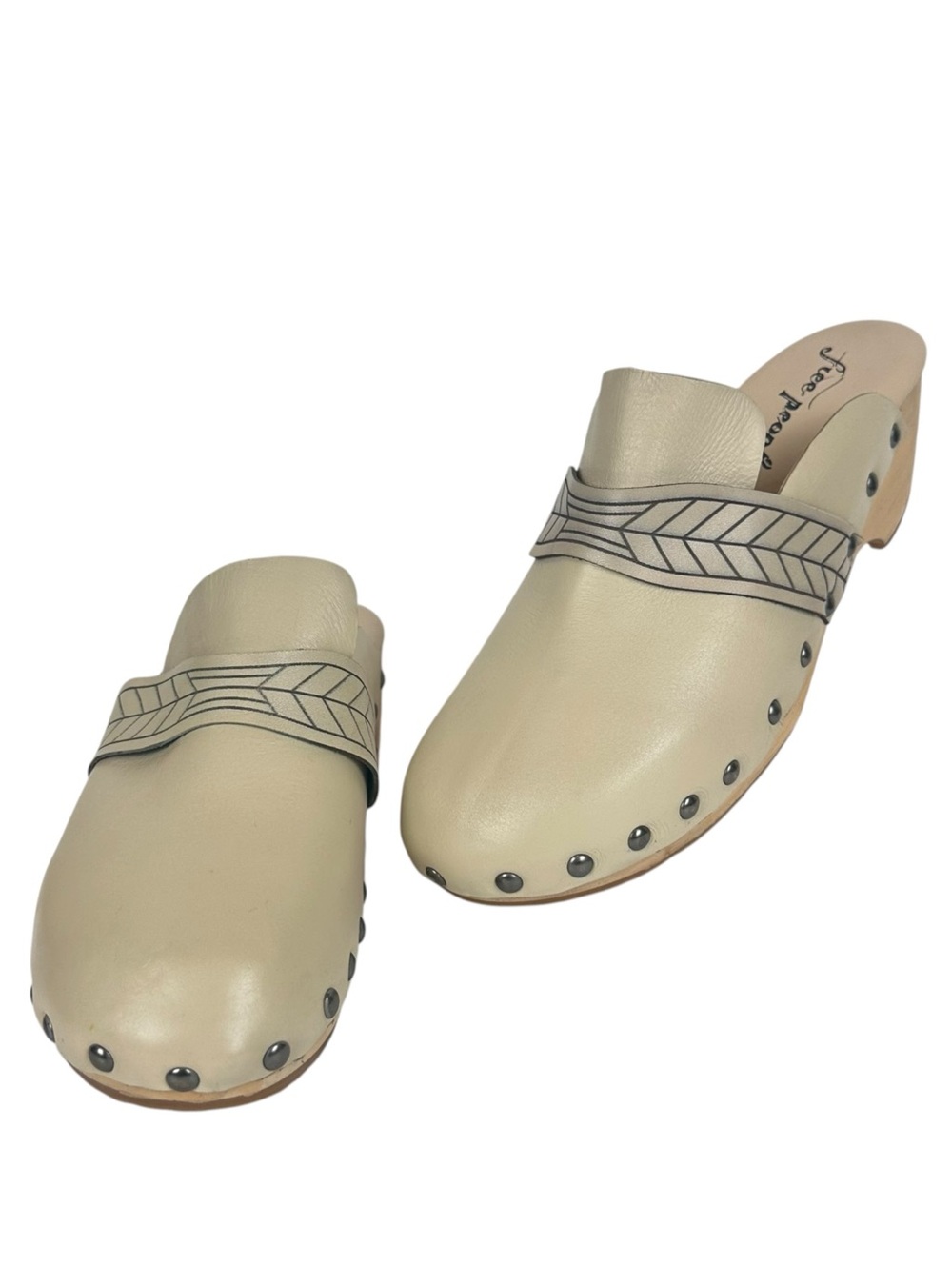 Free People Chloe Cream Leather Studded Clogs Mulles Size EUR 41 US 10